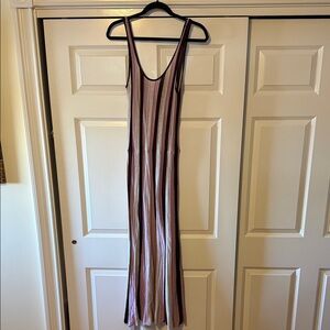 Leith Sleeveless Vertical Stripe Maxi Dress in Mauve and Cream
